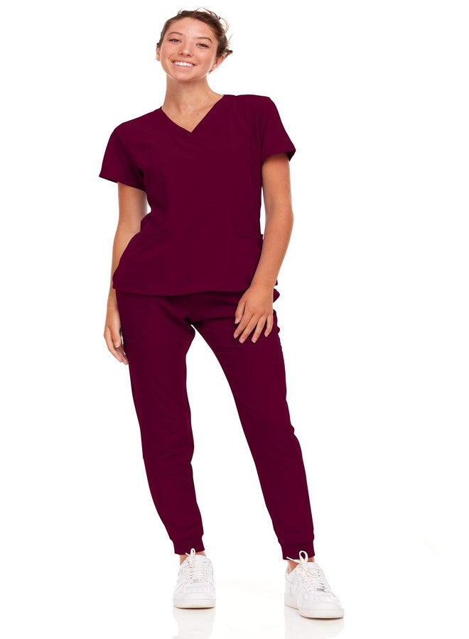 Natural Uniforms Womens Cool Stretch Jogger Scrub Set with Regular and Petite Sizes (Burgundy, Small) - Image 1